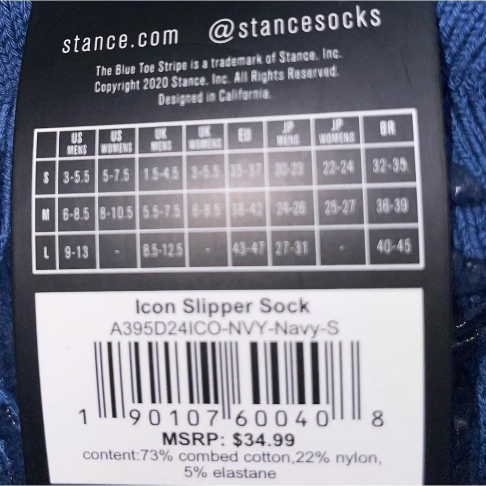 Stance Icon Slipper Socks  Small Blue Unisex NWT Unisex - Warm w/Gripper Soles